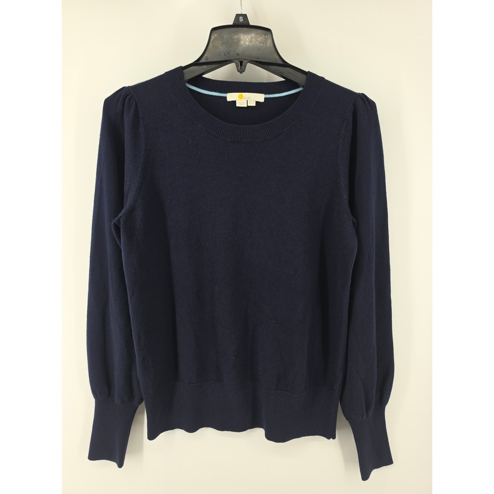 Boden Navy Blue Wool Cotton Blend Puff Shoulder Crew Neck Sweater US 6
